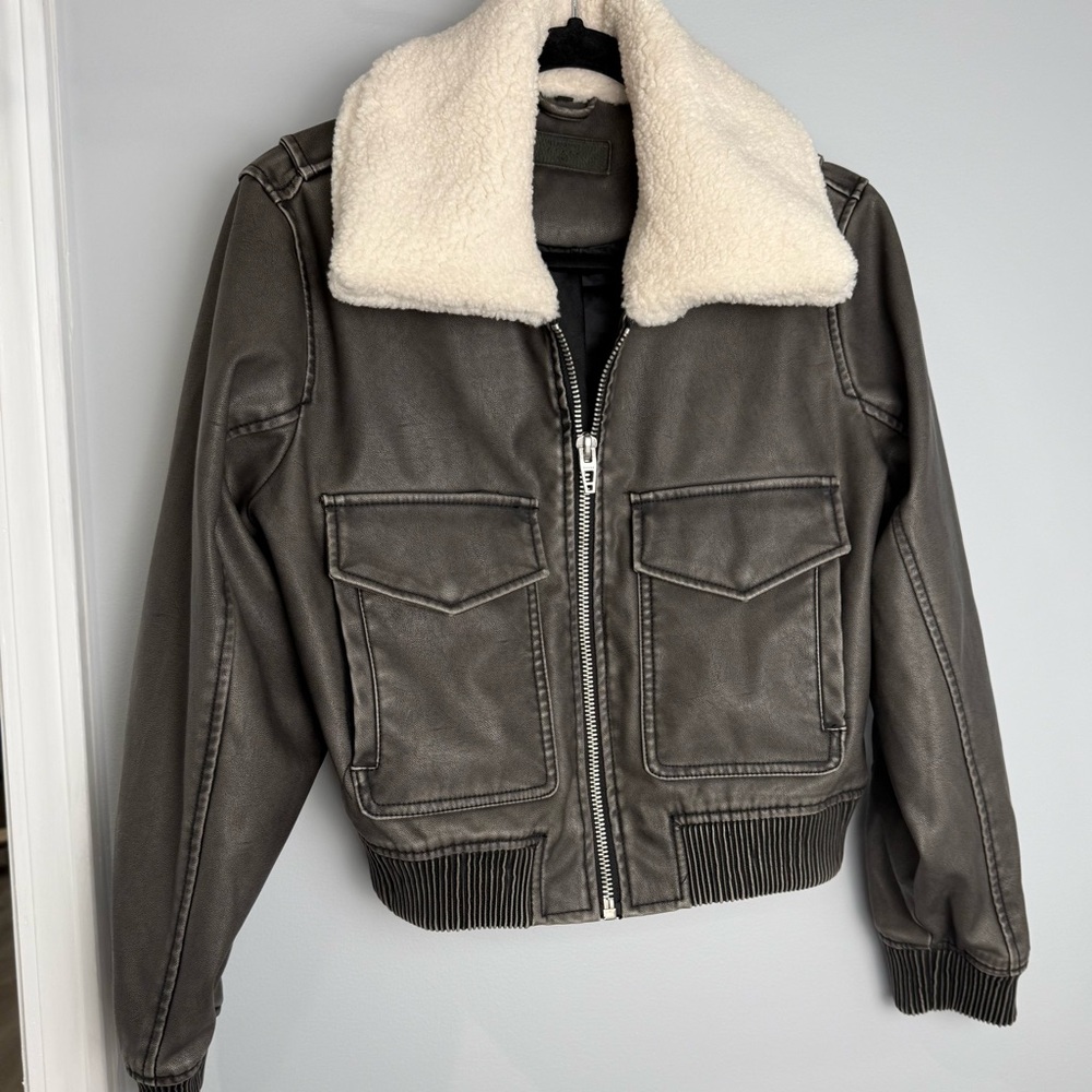 Blank NYC Charcoal Jacket with Cream Collar
